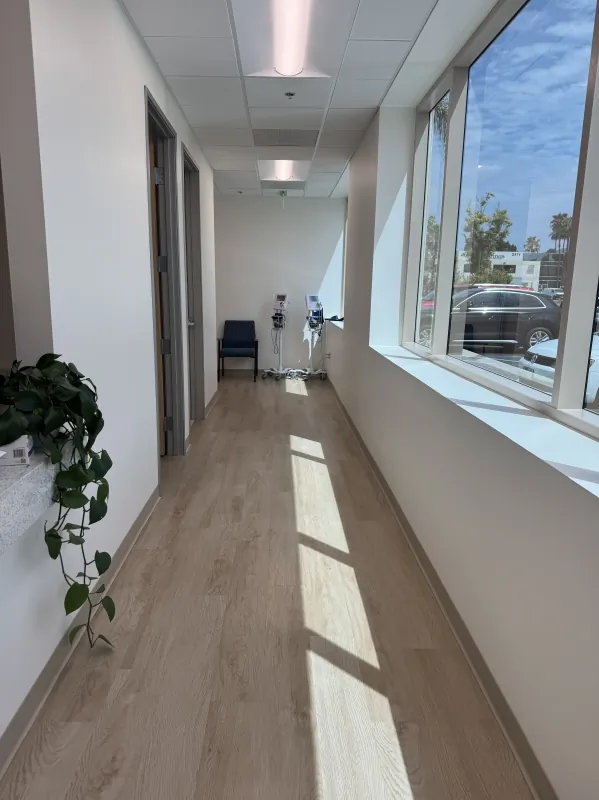 Sunlit hallway inside the Modena Health Eastlake office.