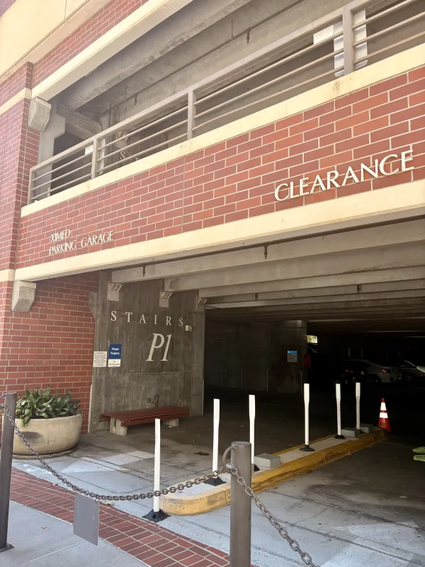 Parking garage entrance at the XIMED building near the Modena Health La Jolla office.