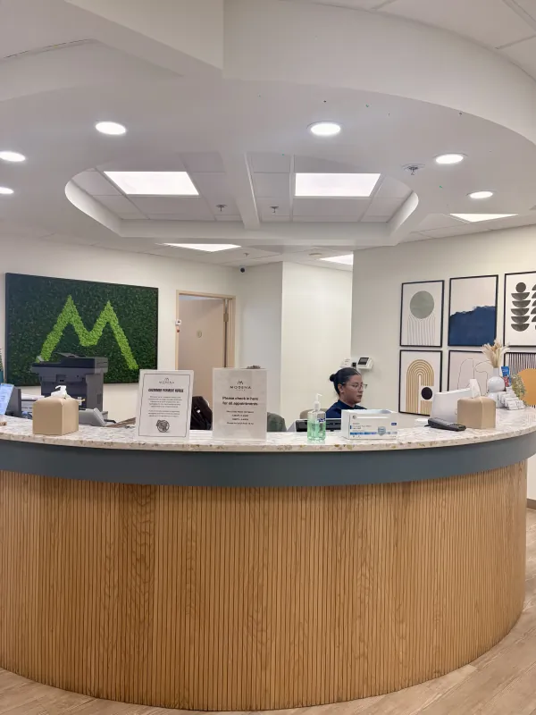 Reception area inside the Modena Health La Jolla office.