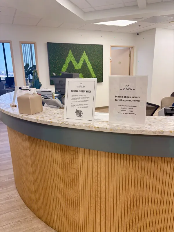 Reception desk at the Modena Health La Jolla office.