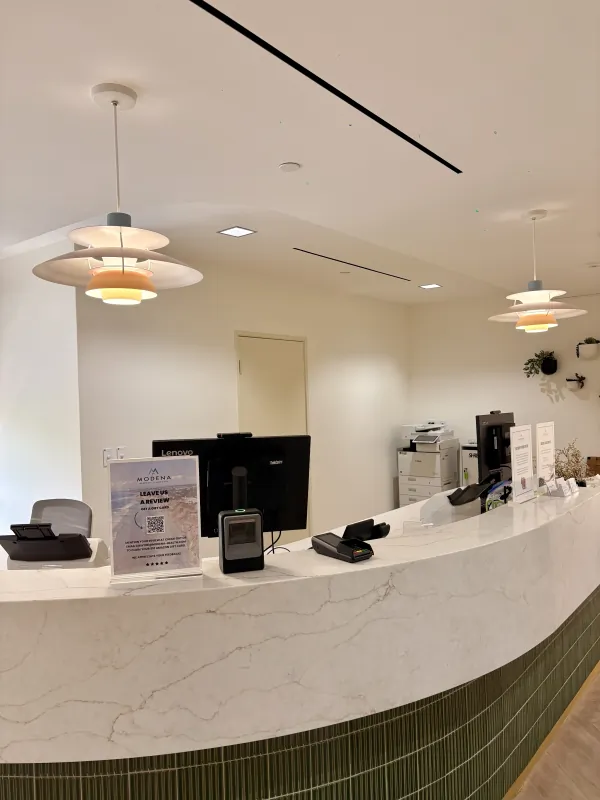 Reception desk at the Modena Health Solana Beach office.