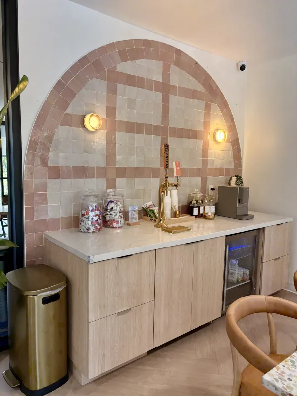 Refreshment area inside the Modena Health Solana Beach office.